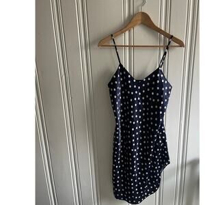 Vintage blue white polka dot slip dress small